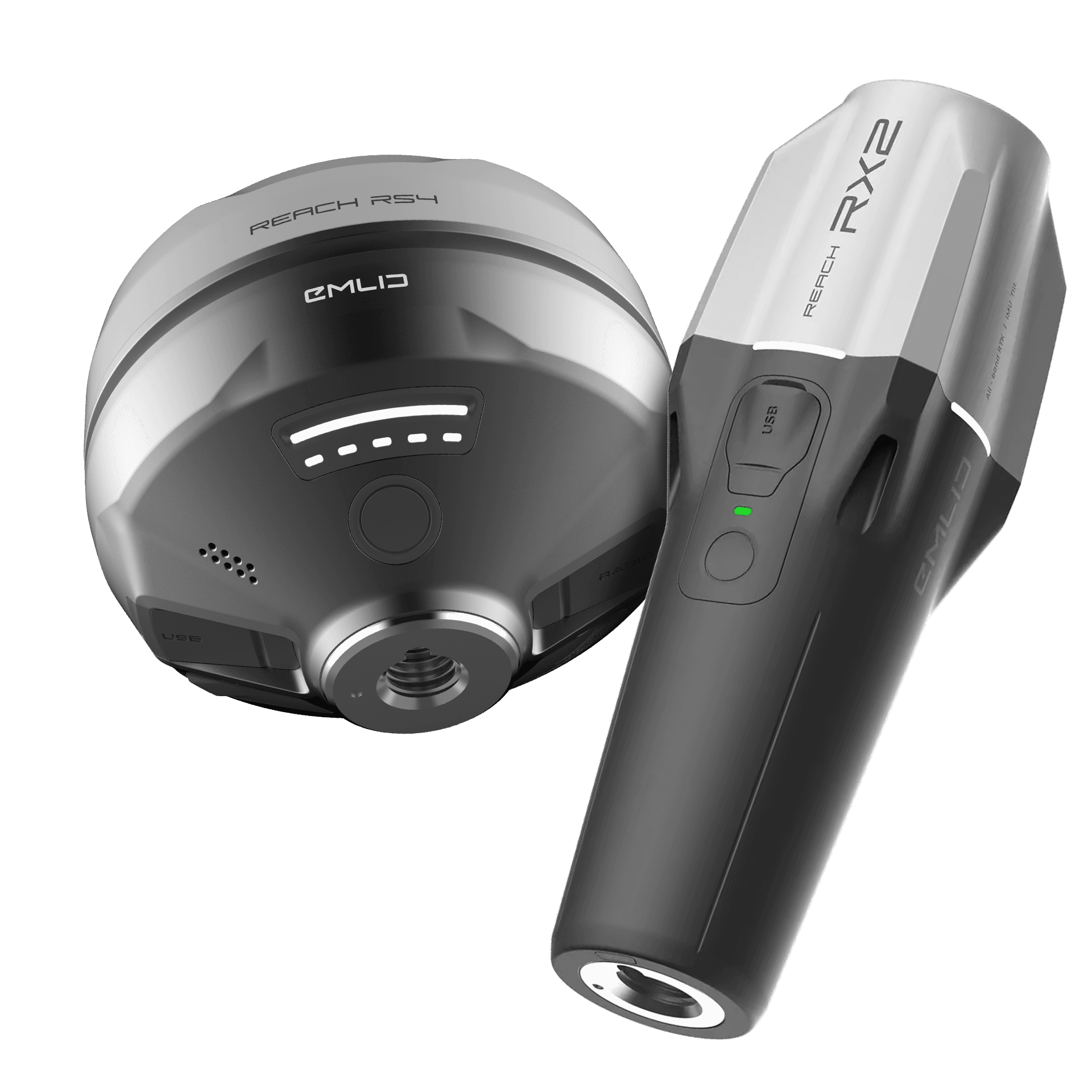 Två högteknologiska enheter, Reach RS4 och Reach RX2, visas i en stilren och modern design.