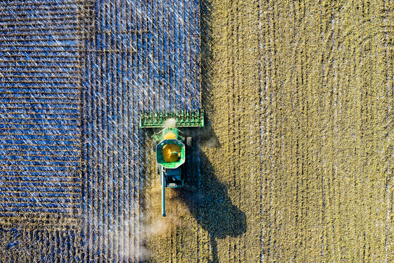 Aerial Shot of Green Milling Tractor, image by @Tom Fisk