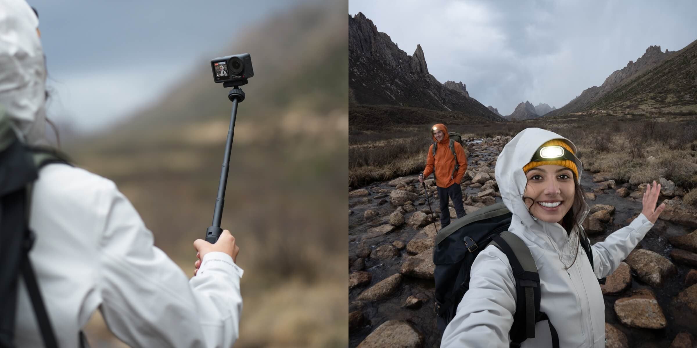 Actionkamera på berg med tjej